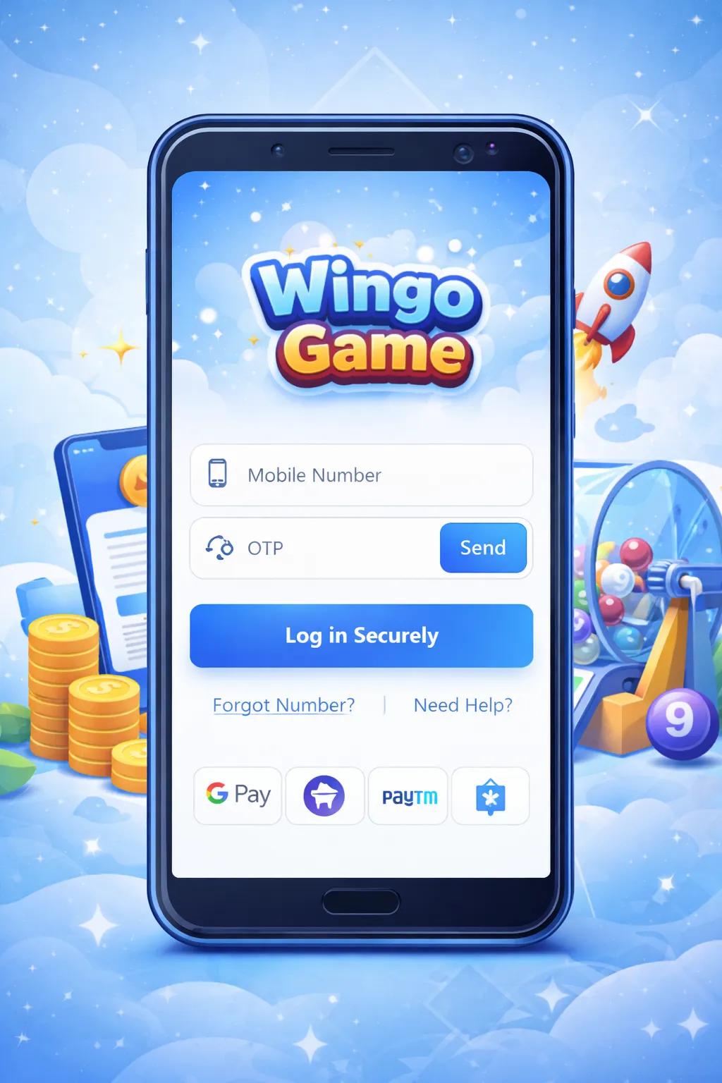 Wingo Game लॉगिन स्क्रीन उदाहरण
